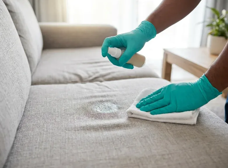Spot treatment of a stain on a sofa cushion